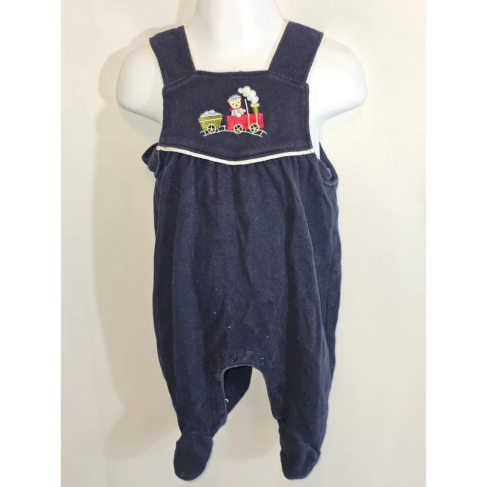 Vintage Blue Corduroy Baby Boy Overalls. Koala Baby‎ 3-6mos. Train choo choo